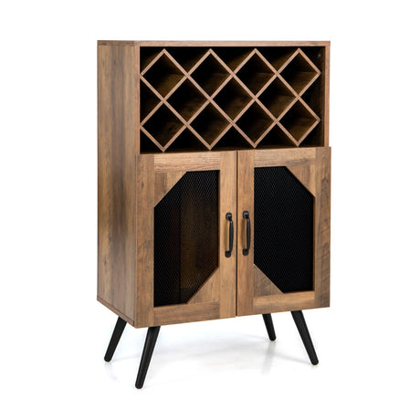 Mueble barra de cocina rústico de 2 puertas con botellero y copero - Marrón rústico