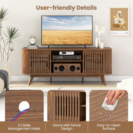 Mueble de TV de 2 puertas para televisores de hasta 60 pulgadas con estantes ajustables - Nogal