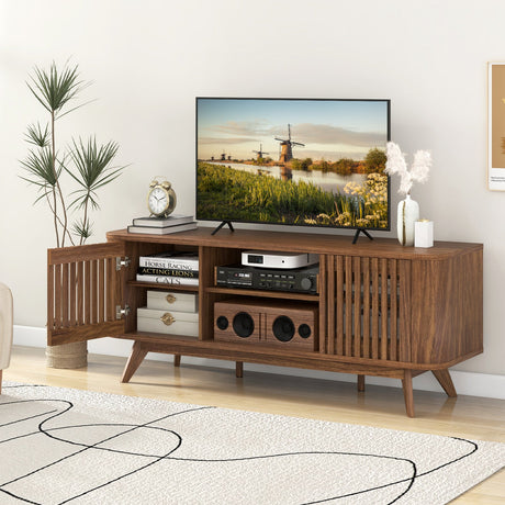 Mueble de TV de 2 puertas para televisores de hasta 60 pulgadas con estantes ajustables - Nogal