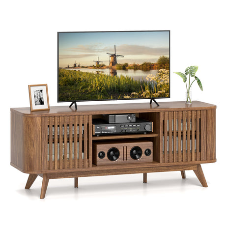 Mueble de TV de 2 puertas para televisores de hasta 60 pulgadas con estantes ajustables - Nogal