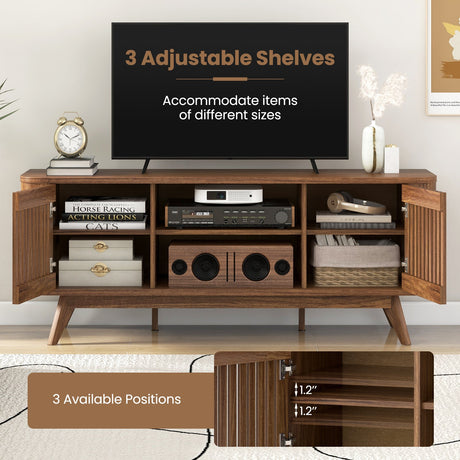 Mueble de TV de 2 puertas para televisores de hasta 60 pulgadas con estantes ajustables - Nogal