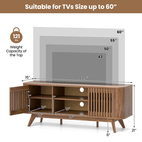 Mueble de TV de 2 puertas para televisores de hasta 60 pulgadas con estantes ajustables - Nogal