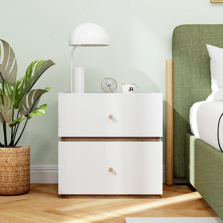 Mesita de Noche Moderna de 2 Cajones con Almacenamiento para Sala de Estar Dormitorio