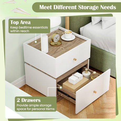 Mesita de Noche Moderna de 2 Cajones con Almacenamiento para Sala de Estar Dormitorio