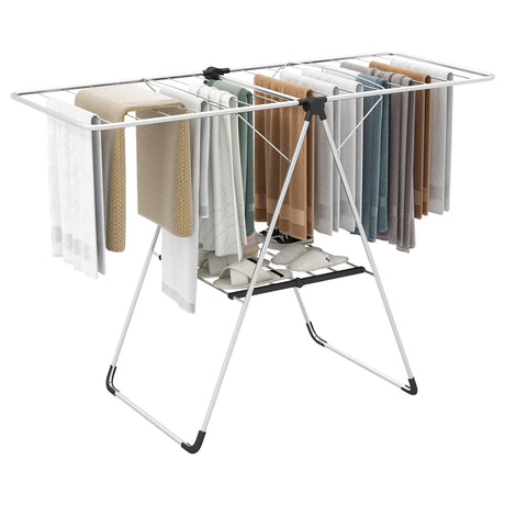 Estante de secado de ropa de 2 niveles, plegable con estructura de aluminio