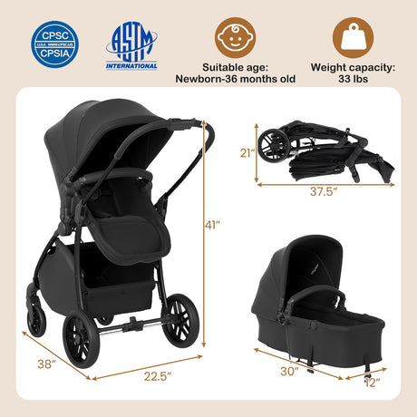 Cochecito de bebé 2 en 1 con modo capazo y asiento reversible