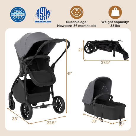 Cochecito de bebé 2 en 1 con modo capazo y asiento reversible