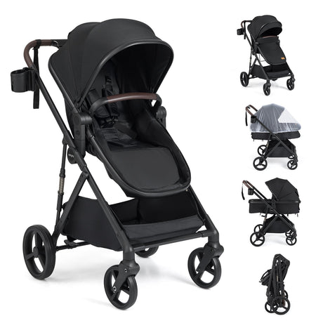 Cochecito de bebé 2 en 1 con modo capazo, vista alta, asiento reversible y capota