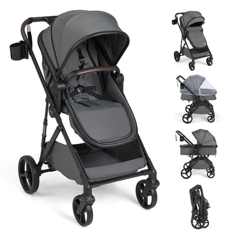 Cochecito de bebé 2 en 1 con modo capazo, vista alta, asiento reversible y capota