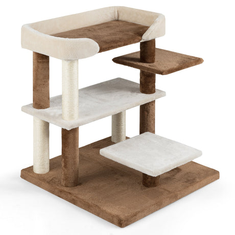 Torre de árbol para gatos 2 en 1, escalones para mascotas con postes rascadores de sisal y 4 plataformas grandes, marrón