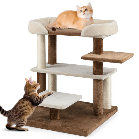 Torre de árbol para gatos 2 en 1, escalones para mascotas con postes rascadores de sisal y 4 plataformas grandes, marrón