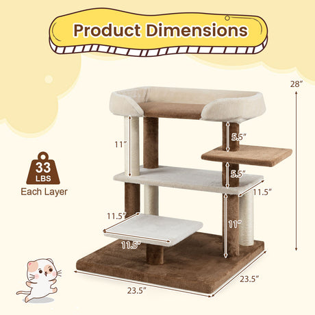 Torre de árbol para gatos 2 en 1, escalones para mascotas con postes rascadores de sisal y 4 plataformas grandes, marrón