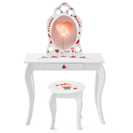 Set de tocador de maquillaje de juguete 2 en 1 para niños con espejo extraíble y cajón de almacenamiento - Blanco