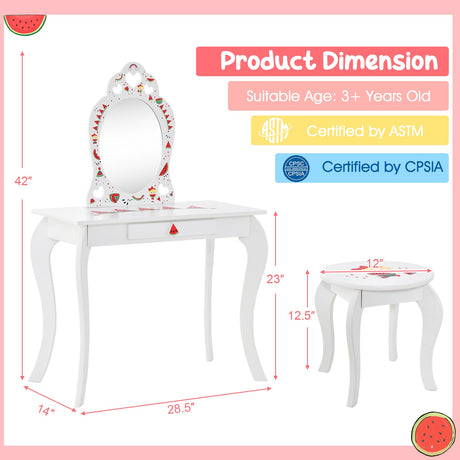 Set de tocador de maquillaje de juguete 2 en 1 para niños con espejo extraíble y cajón de almacenamiento - Blanco