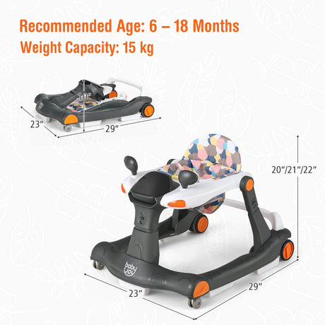 Andador de empuje de actividades 2 en 1 plegable con altura ajustable