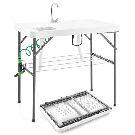 Mesa plegable 2 en 1 para limpiar pescado - Blanca