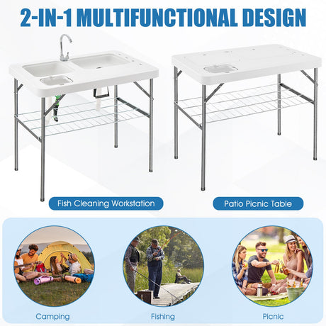 Mesa plegable 2 en 1 para limpiar pescado - Blanca