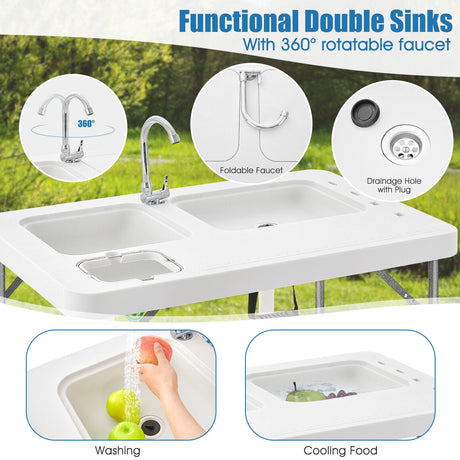 Mesa plegable 2 en 1 para limpiar pescado - Blanca