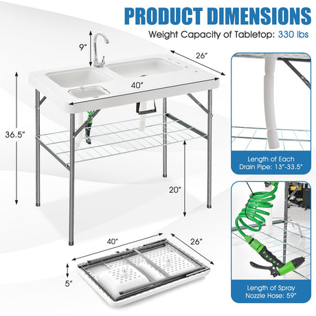 Mesa plegable 2 en 1 para limpiar pescado - Blanca