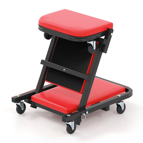 Mecate de Mecánico Plegable 2 en 1 de Perfil Bajo con Asiento Acolchado y 6 Ruedas - Rojo