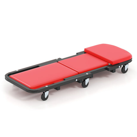 Mecate de Mecánico Plegable 2 en 1 de Perfil Bajo con Asiento Acolchado y 6 Ruedas - Rojo