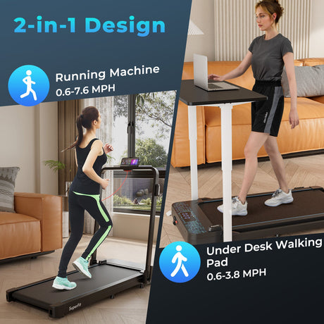 Cinta de Correr Plegable 2 en 1 con Capacidad de 136 kg y Control Remoto para el Hogar - Negro