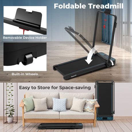 Cinta de Correr Plegable 2 en 1 con Capacidad de 136 kg y Control Remoto para el Hogar - Negro
