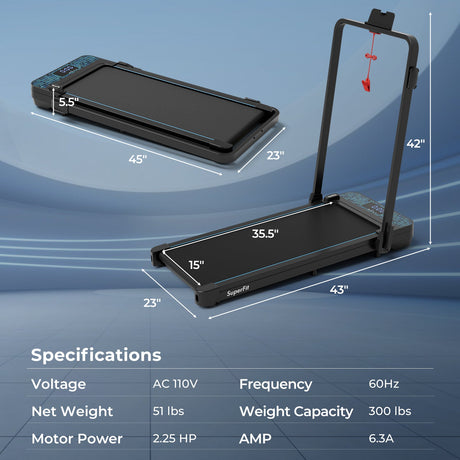 Cinta de Correr Plegable 2 en 1 con Capacidad de 136 kg y Control Remoto para el Hogar - Negro