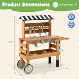 Carrito rodante 2 en 1 con juego de herramientas de juguete para niños para juegos de construcción-Marrón