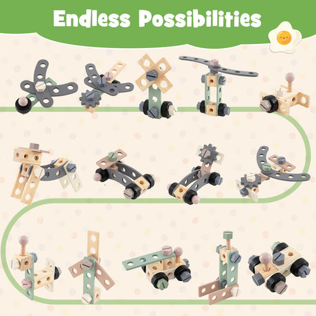 Carrito rodante 2 en 1 con juego de herramientas de juguete para niños para juegos de construcción-Marrón