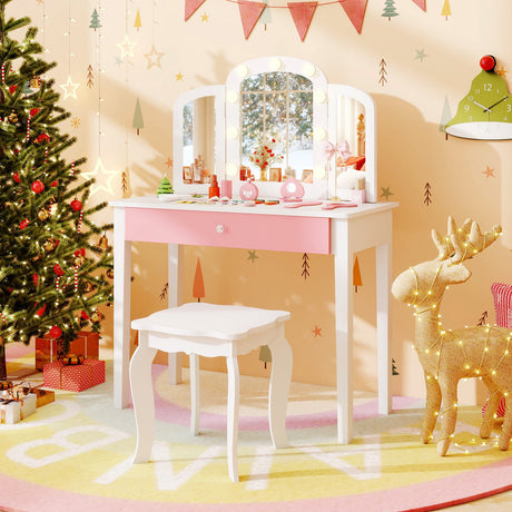 Tocador infantil 2 en 1 con espejo triple desmontable y luces
