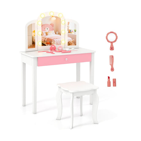 Tocador infantil 2 en 1 con espejo triple desmontable y luces