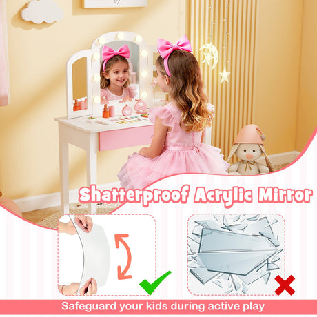Tocador infantil 2 en 1 con espejo triple desmontable y luces