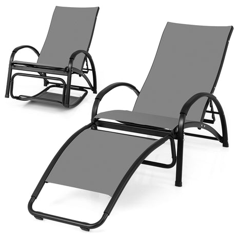 Sillón reclinable mecedora para exteriores 2 en 1 con respaldo ajustable de 4 posiciones para patio, porche y piscina
