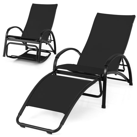 Sillón reclinable mecedora para exteriores 2 en 1 con respaldo ajustable de 4 posiciones para patio, porche y piscina