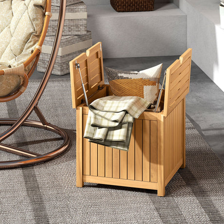 Mesa Auxiliar Exterior 2 en 1 con Almacenamiento, Mesa de Centro de Madera de Acacia con Listones, Caja de Almacenamiento Cuadrada y Redonda con Listones