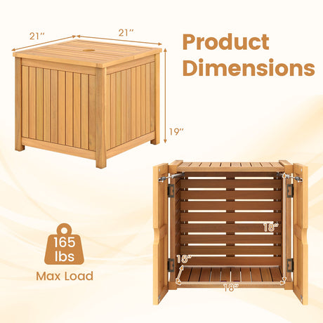Mesa Auxiliar Exterior 2 en 1 con Almacenamiento, Mesa de Centro de Madera de Acacia con Listones, Caja de Almacenamiento Cuadrada y Redonda con Listones