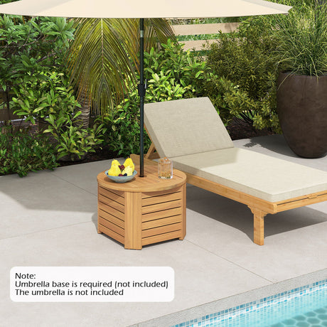 Mesa Auxiliar Exterior 2 en 1 con Almacenamiento, Mesa de Centro de Madera de Acacia con Listones, Caja de Almacenamiento Cuadrada y Redonda con Listones