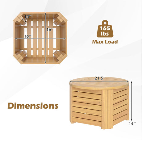 Mesa Auxiliar Exterior 2 en 1 con Almacenamiento, Mesa de Centro de Madera de Acacia con Listones, Caja de Almacenamiento Cuadrada y Redonda con Listones