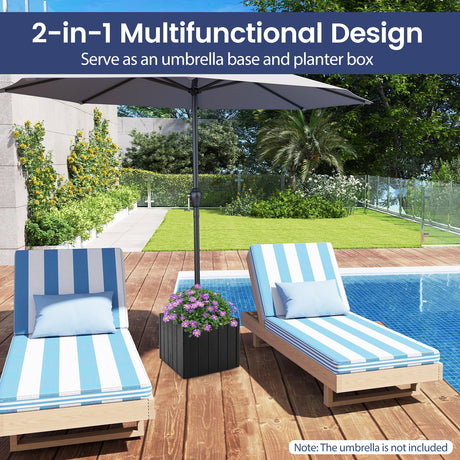 Base de Sombrilla Exterior 2 en 1 con Jardinera para Patio, Soporte para Sombrilla con Macetero - Negro