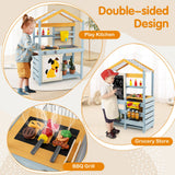 2 in 1 Wooden Mud Kitchen with Removable Water Box  and Storage Bag-Gray