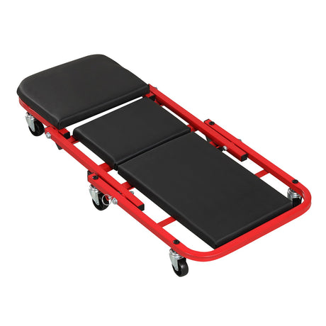 Taburete de garaje rodante con forma de Z 2 en 1 de 36" y camilla automotriz plegable - Rojo