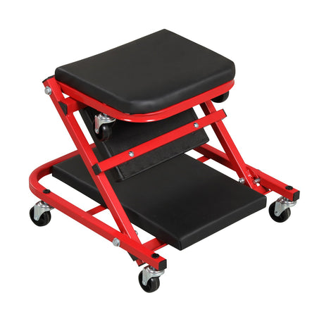 Taburete de garaje rodante con forma de Z 2 en 1 de 36" y camilla automotriz plegable - Rojo