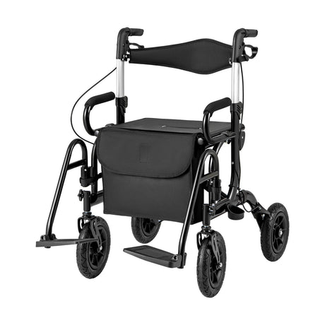 Andador enrollable plegable 2 en 1 con asiento y neumáticos de 9 pulgadas para personas mayores