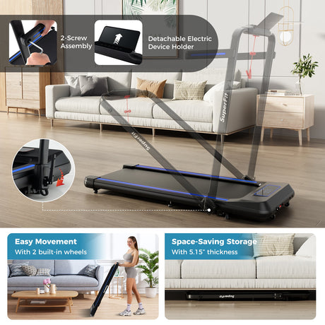 Cinta de correr plegable 2 en 1 con inclinación y control remoto