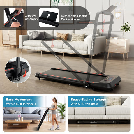 Cinta de correr plegable 2 en 1 con inclinación y control remoto