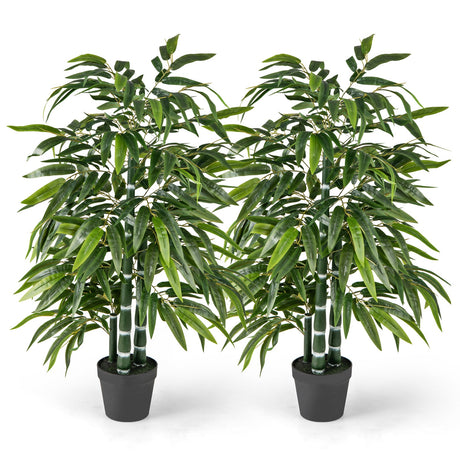 Paquete de 2 árboles de bambú artificial con 3 troncos de bambú de PE - Verde