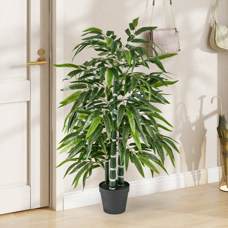 Paquete de 2 árboles de bambú artificial con 3 troncos de bambú de PE - Verde