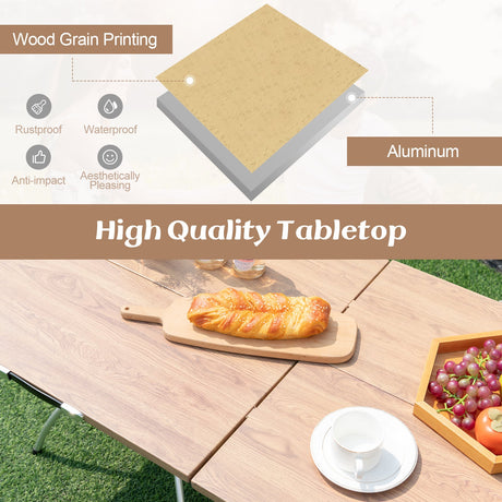 Mesa Plegable de Camping (Paquete de 2) con Tablero de Madera para Senderismo/Fiestas - Natural