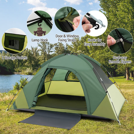 Tienda de campaña para 2 personas con toldo removible y puerta de doble capa - Verde
